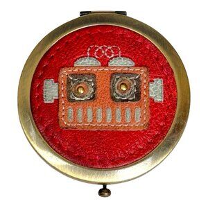 Fossil Scarlet Penelope Robot Dual Mirror Compact SL3827602 Leather Brass Gift